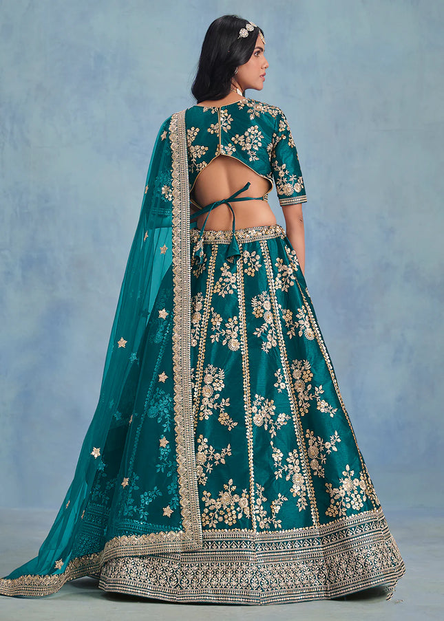 Teal Green Embroidered Lehenga Choli