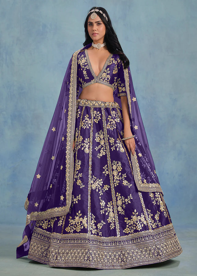 Purple Embroidered Lehenga Choli
