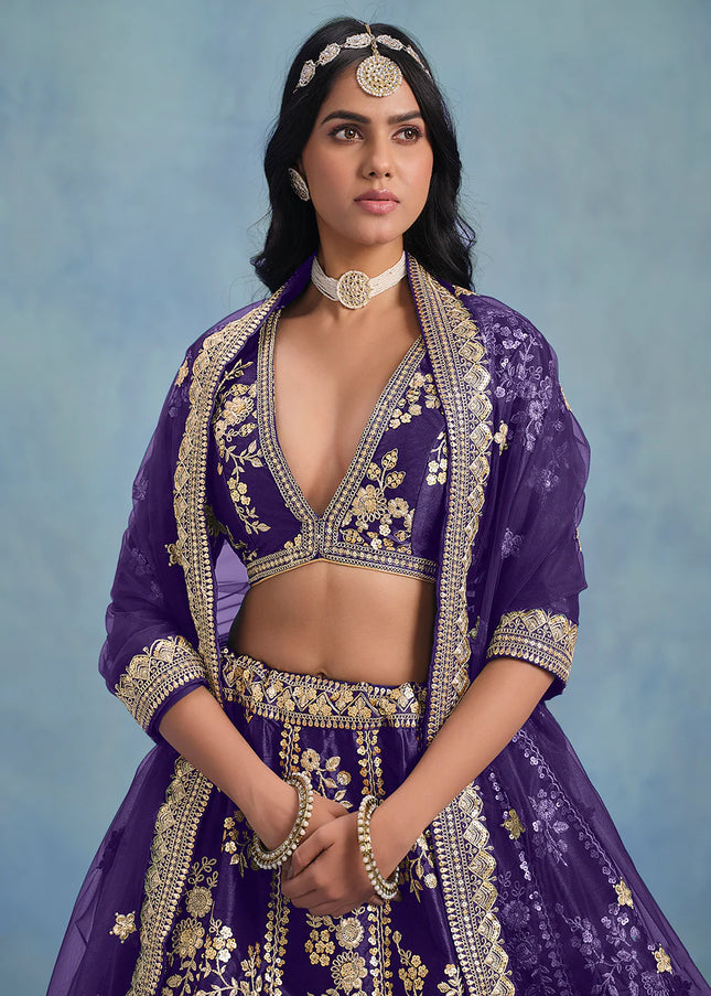 Purple Embroidered Lehenga Choli