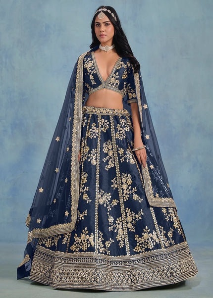 Navy Blue Embroidered Lehenga Choli