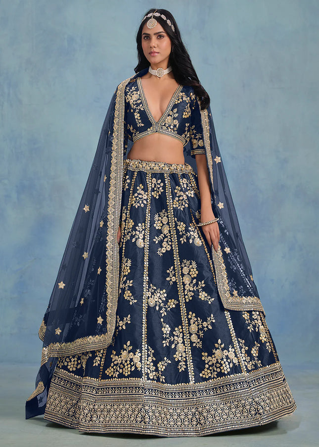 Navy Blue Embroidered Lehenga Choli