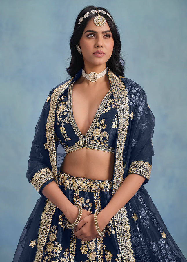 Navy Blue Embroidered Lehenga Choli