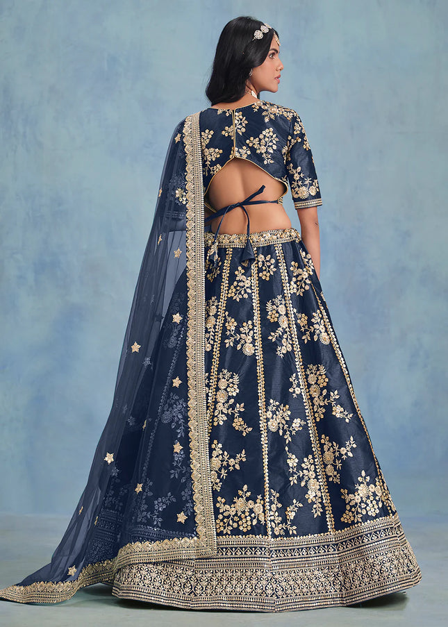 Navy Blue Embroidered Lehenga Choli
