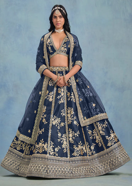 Navy Blue Embroidered Lehenga Choli