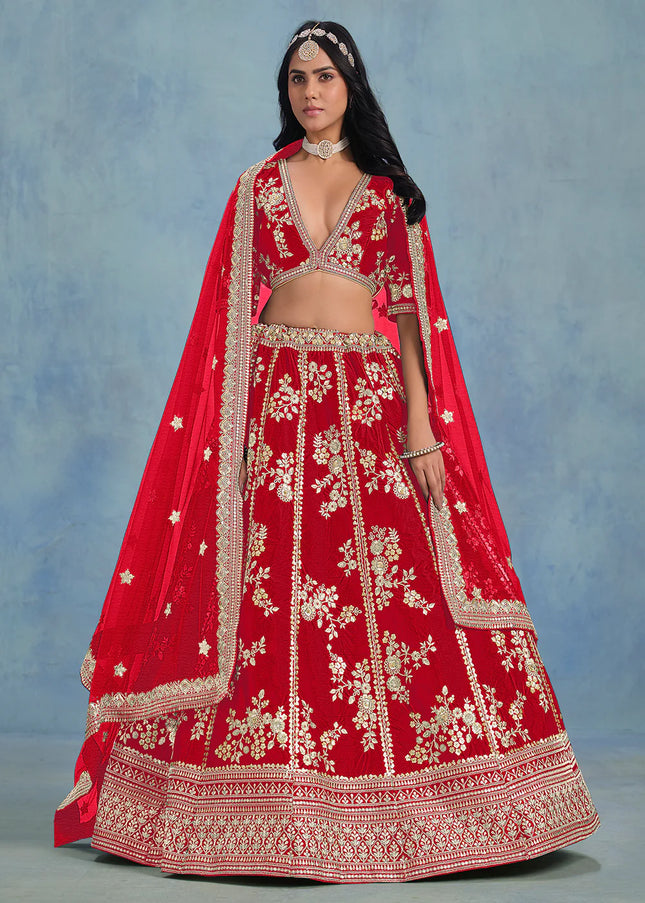 Red Embroidered Lehenga Choli