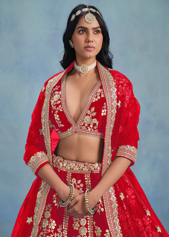 Red Embroidered Lehenga Choli