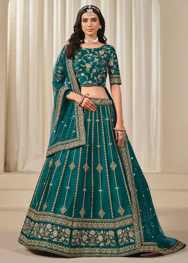 Teal Embroidered Lehenga Choli