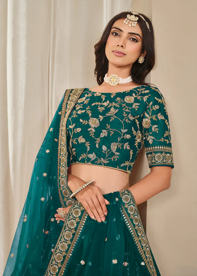 Teal Embroidered Lehenga Choli