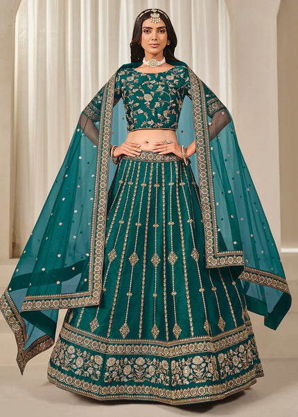 Teal Embroidered Lehenga Choli