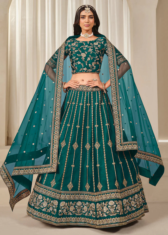 Teal Embroidered Lehenga Choli
