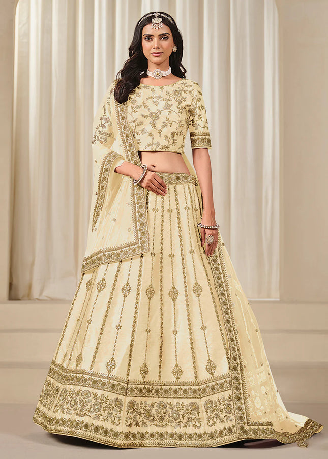 Cream Embroidered Lehenga Choli