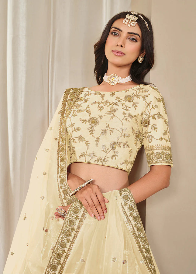Cream Embroidered Lehenga Choli