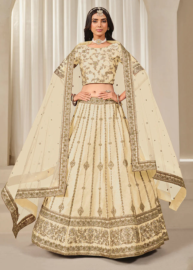 Cream Embroidered Lehenga Choli
