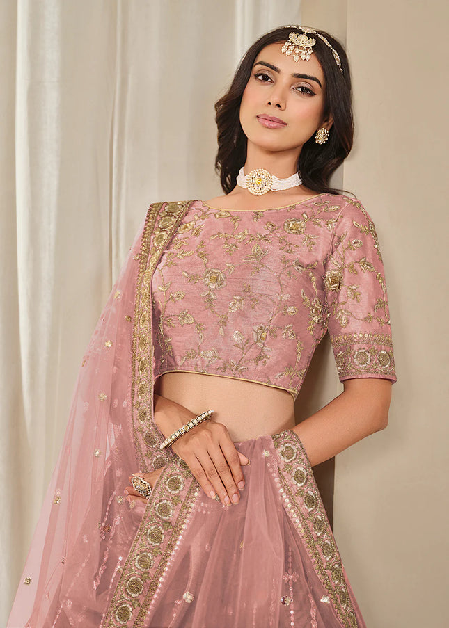 Pink Embroidered Lehenga Choli