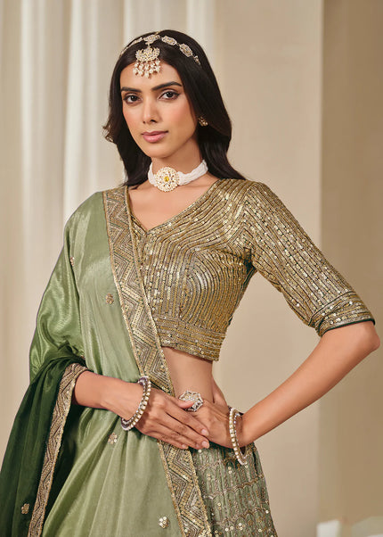 Green Embroidered Lehenga Choli