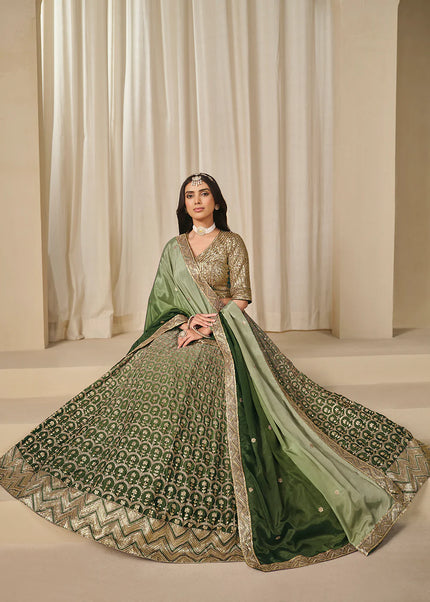 Green Embroidered Lehenga Choli
