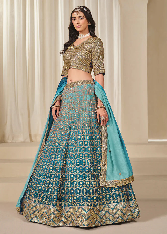 Teal Embroidered Lehenga Choli