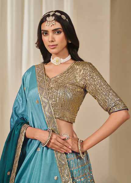Teal Embroidered Lehenga Choli