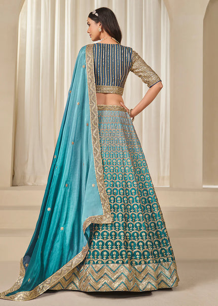 Teal Embroidered Lehenga Choli