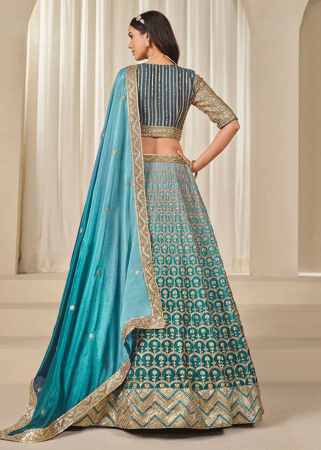 Teal Embroidered Lehenga Choli