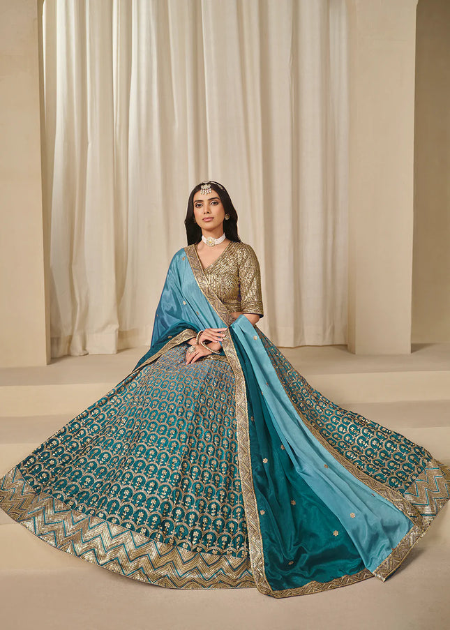 Teal Embroidered Lehenga Choli