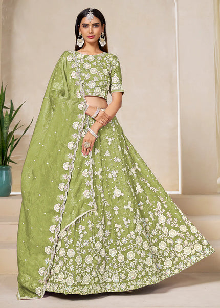 Green Embroidered Lehenga Choli