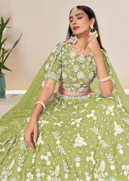Green Embroidered Lehenga Choli