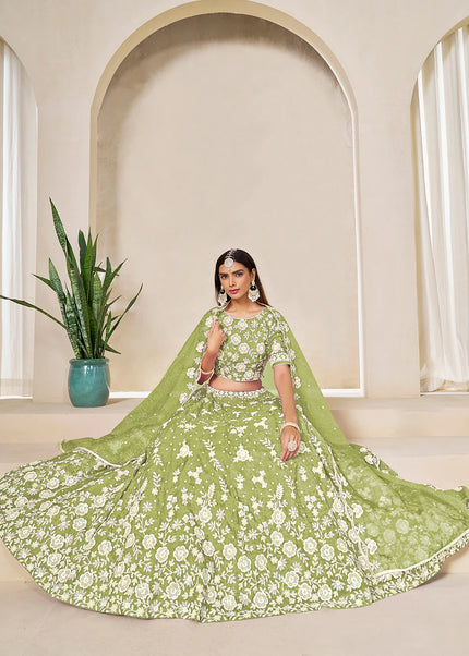 Green Embroidered Lehenga Choli