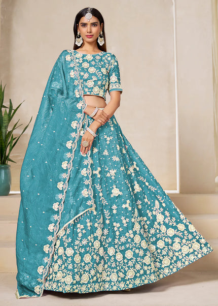 Sky Blue Embroidered Lehenga Choli