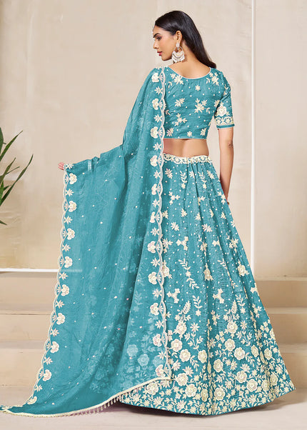 Sky Blue Embroidered Lehenga Choli