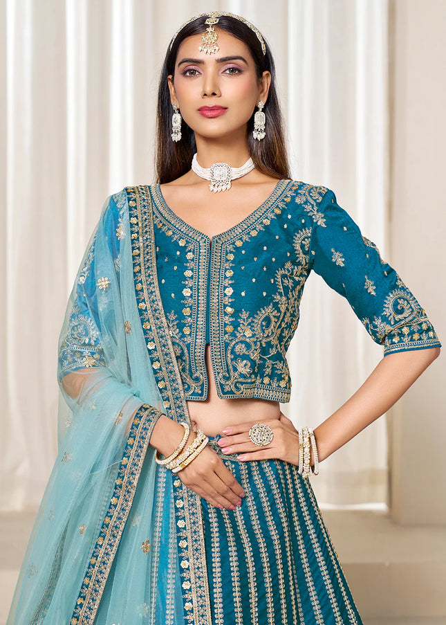 Teal Embroidered Lehenga Choli