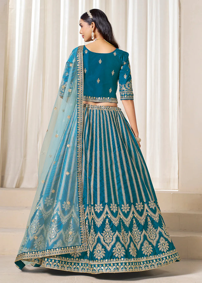 Teal Embroidered Lehenga Choli