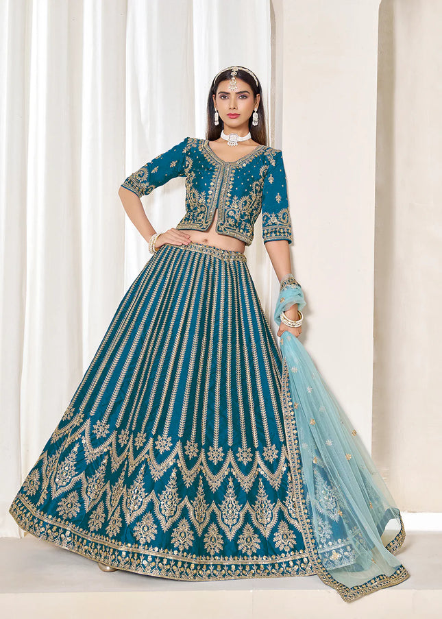 Teal Embroidered Lehenga Choli