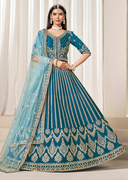 Teal Embroidered Lehenga Choli