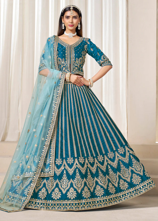 Teal Embroidered Lehenga Choli