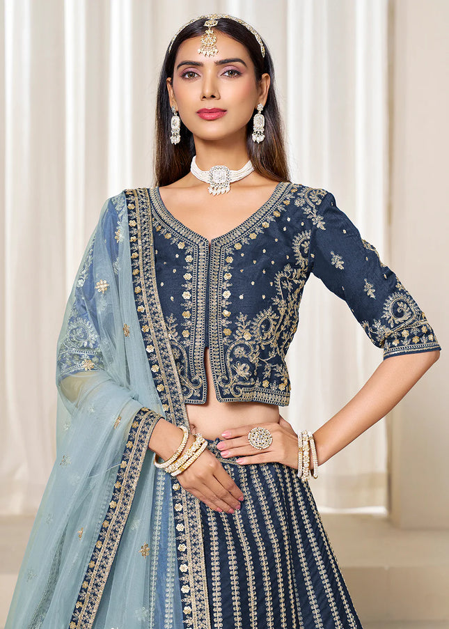 Navy Blue Embroidered Lehenga Choli