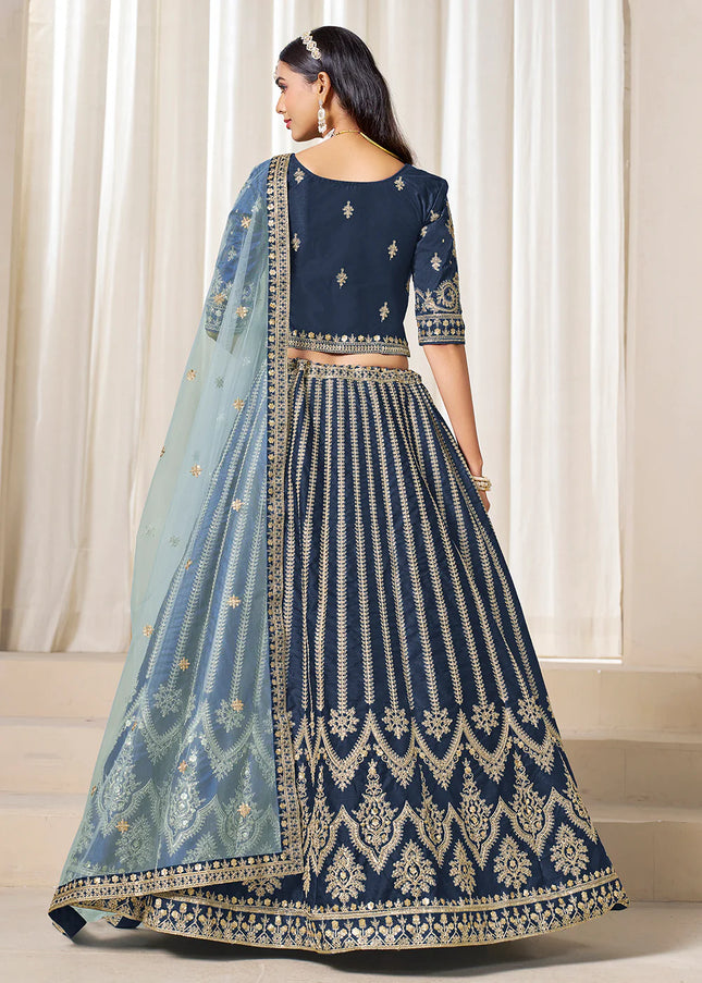 Navy Blue Embroidered Lehenga Choli