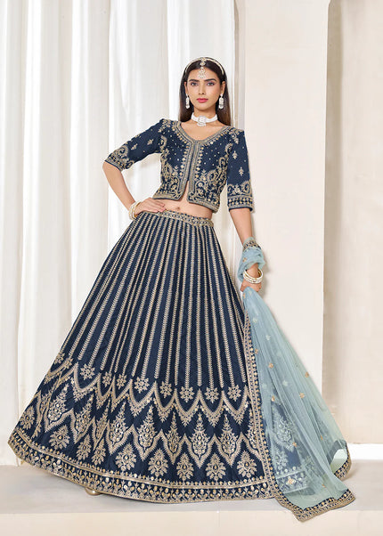 Navy Blue Embroidered Lehenga Choli
