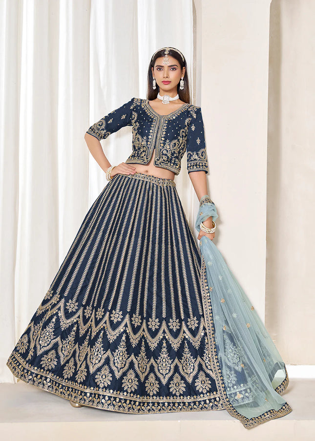 Navy Blue Embroidered Lehenga Choli
