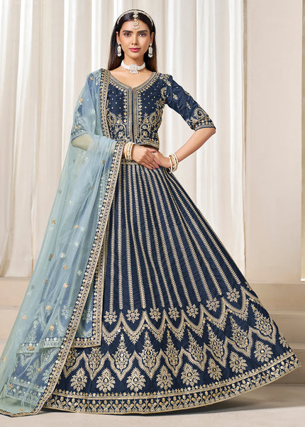 Navy Blue Embroidered Lehenga Choli