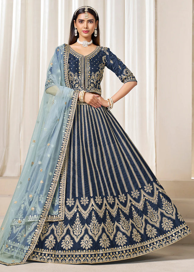 Navy Blue Embroidered Lehenga Choli