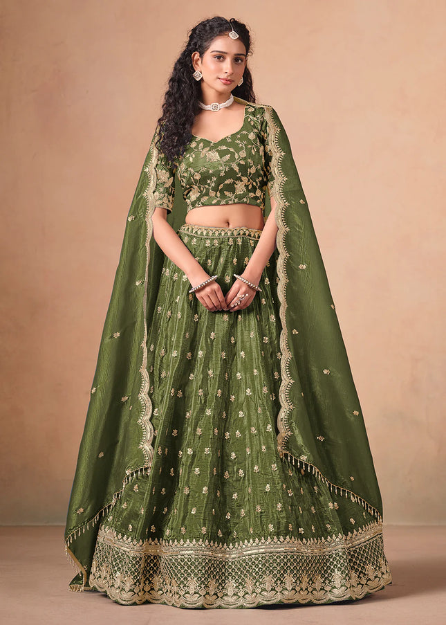 Green Embroidered Lehenga Choli