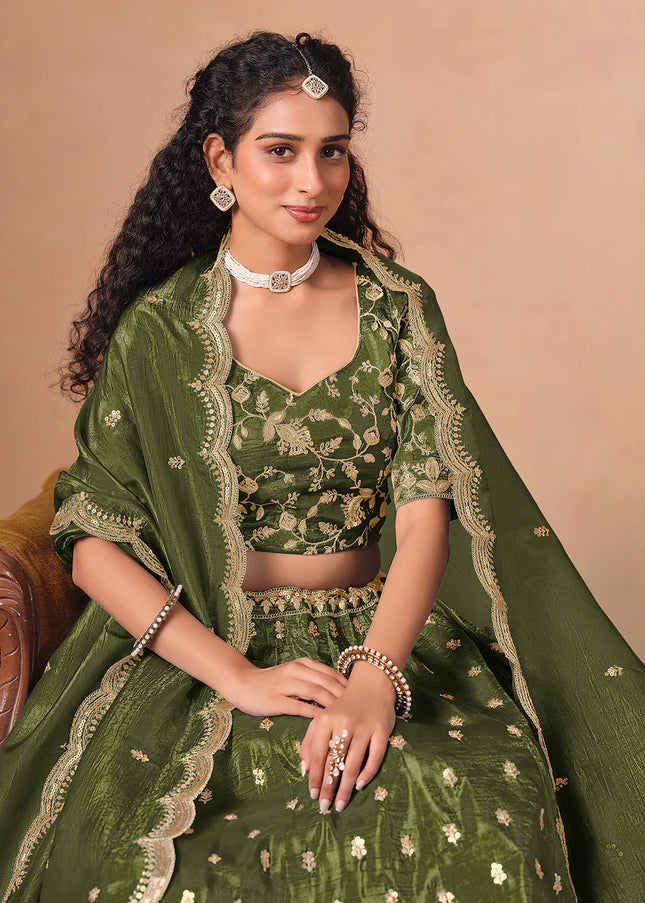 Green Embroidered Lehenga Choli
