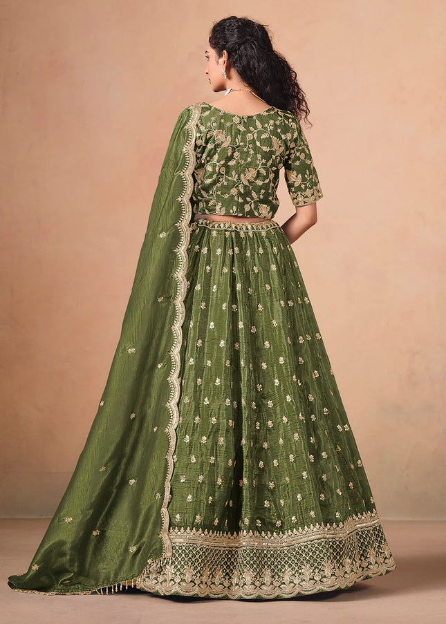 Green Embroidered Lehenga Choli