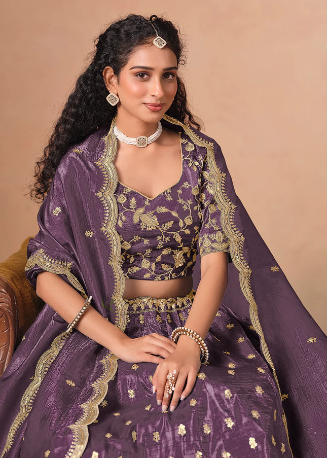Purple Embroidered Lehenga Choli