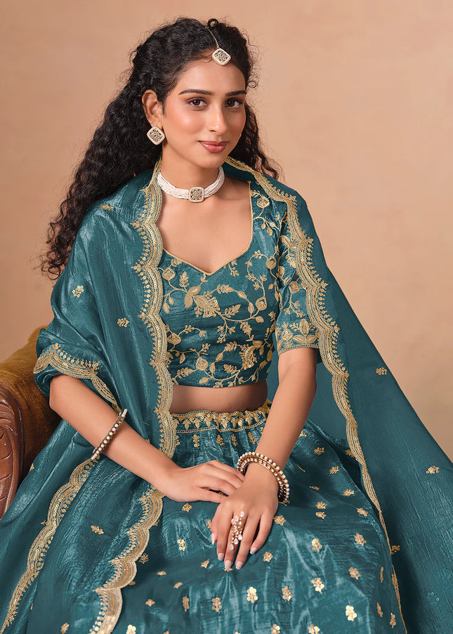 Teal Embroidered Lehenga Choli