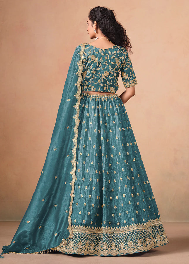 Teal Embroidered Lehenga Choli