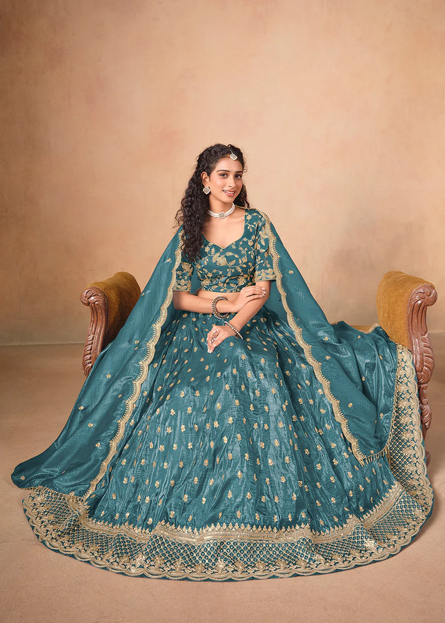 Teal Embroidered Lehenga Choli