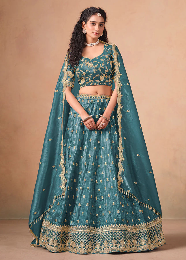 Teal Embroidered Lehenga Choli