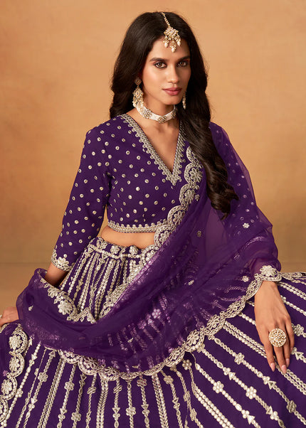 Purple Embroidered Lehenga Choli
